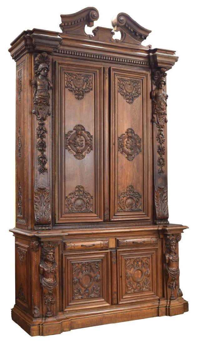 MONUMENTAL FRENCH FIGURAL CARVED BOOKCASE, 142"H (1 of 6)