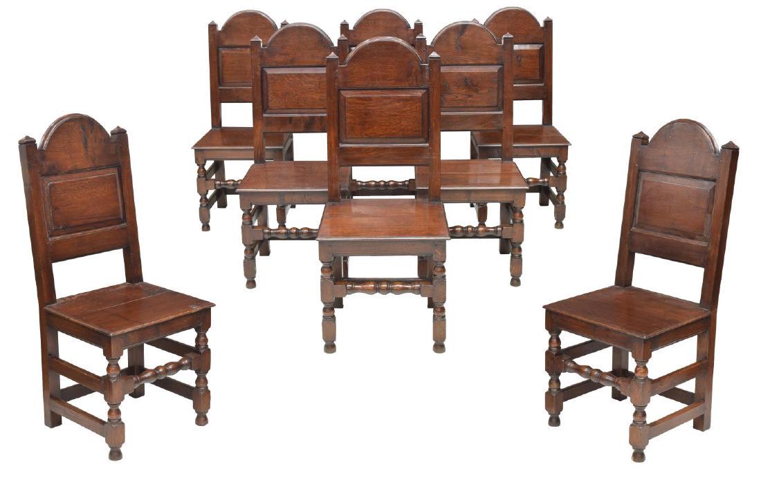 (8) ENGLISH 17TH C STYLE OAK DINING CHAIRS (1 of 3)