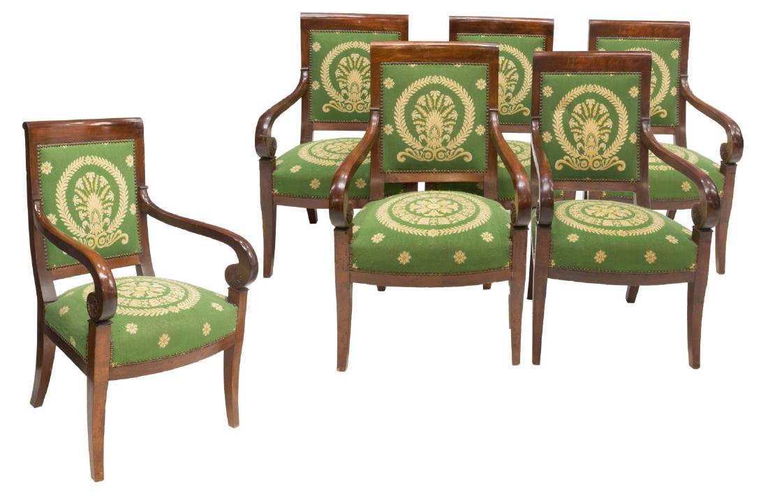 (6) FRENCH EMPIRE STYLE TAPESTRY ARM CHAIRS (1 of 2)