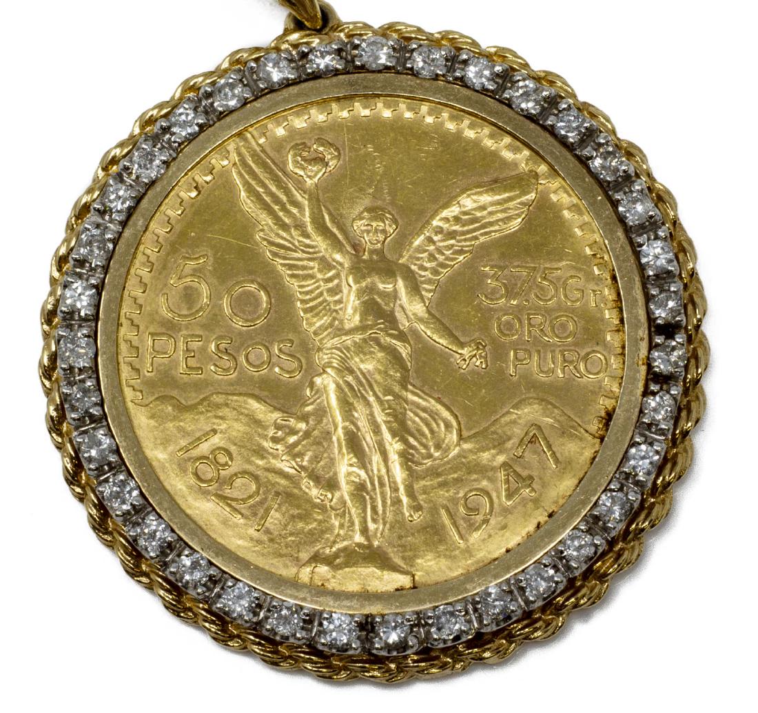 ESTATE DIAMOND & 50 PESO GOLD COIN ROPE NECKLACE