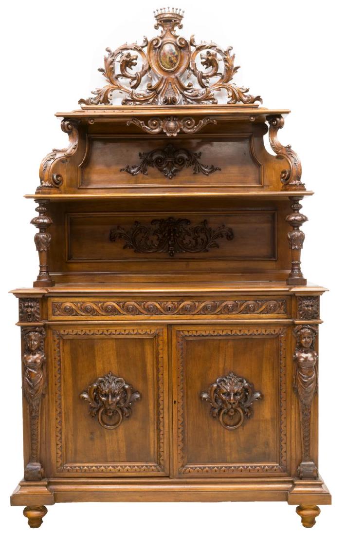 FRENCH RENAISSANCE REVIVAL CARVED WALNUT SERVER (1 of 2)