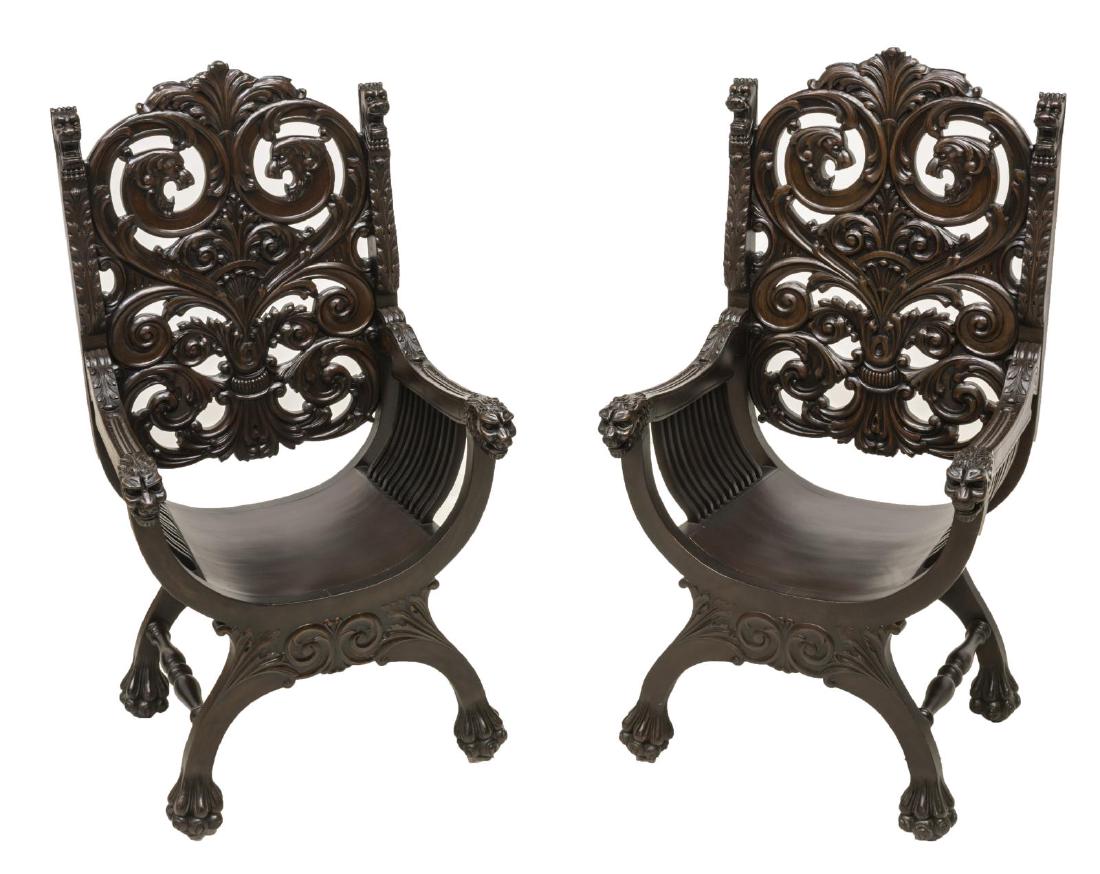 (2) ITALIAN RENAISSANCE REVIVAL SAVONAROLA CHAIRS (1 of 2)