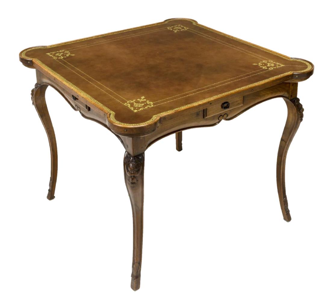 LOUIS XV STYLE EMBOSSED LEATHER TOP GAME TABLE (1 of 2)