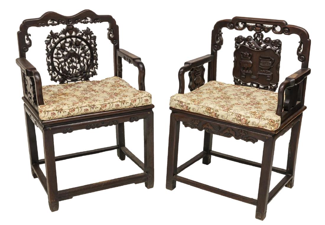 (2) CHINESE CARVED HARDWOOD CHAIRS (1 of 2)