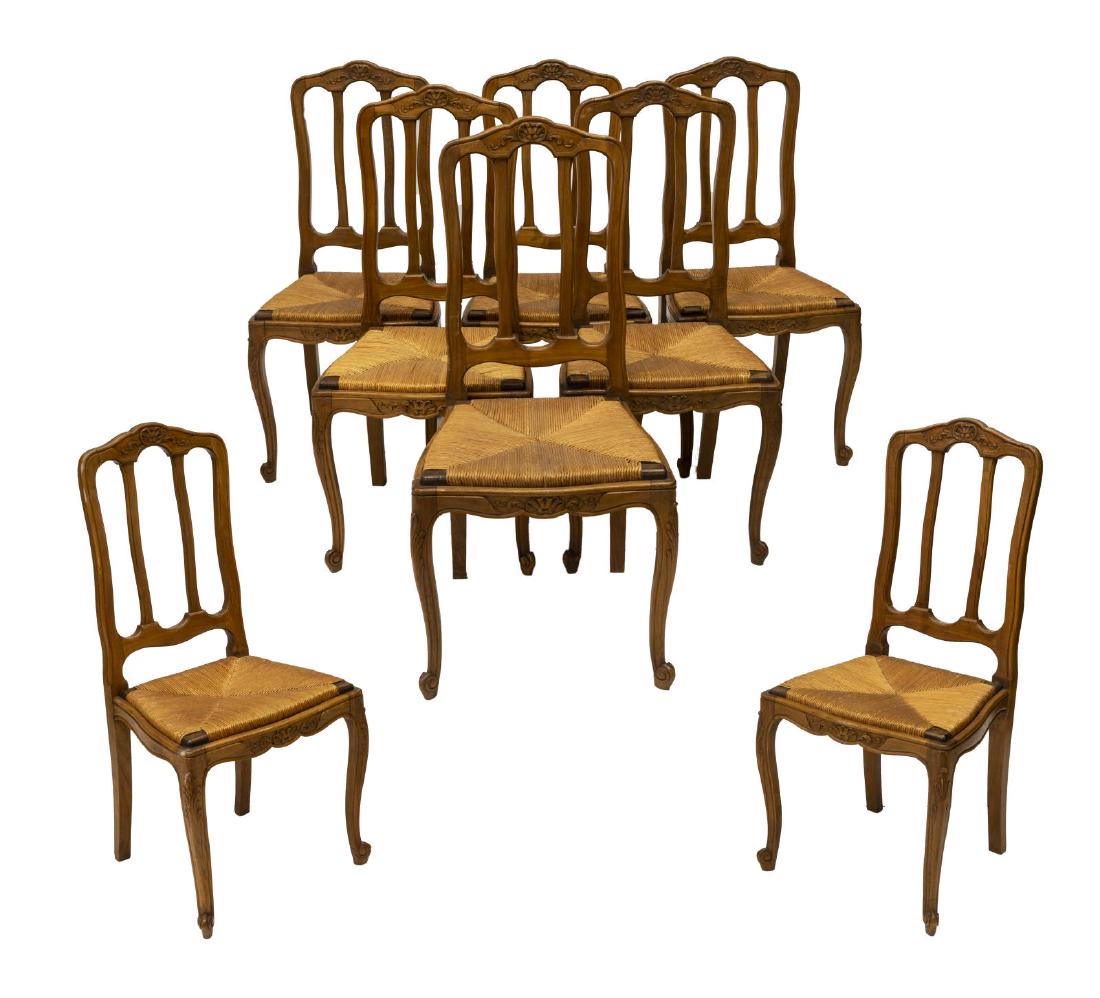 (8) FRENCH LOUIS XV STYLE BEECH RUSH SEAT CHAIRS (1 of 2)