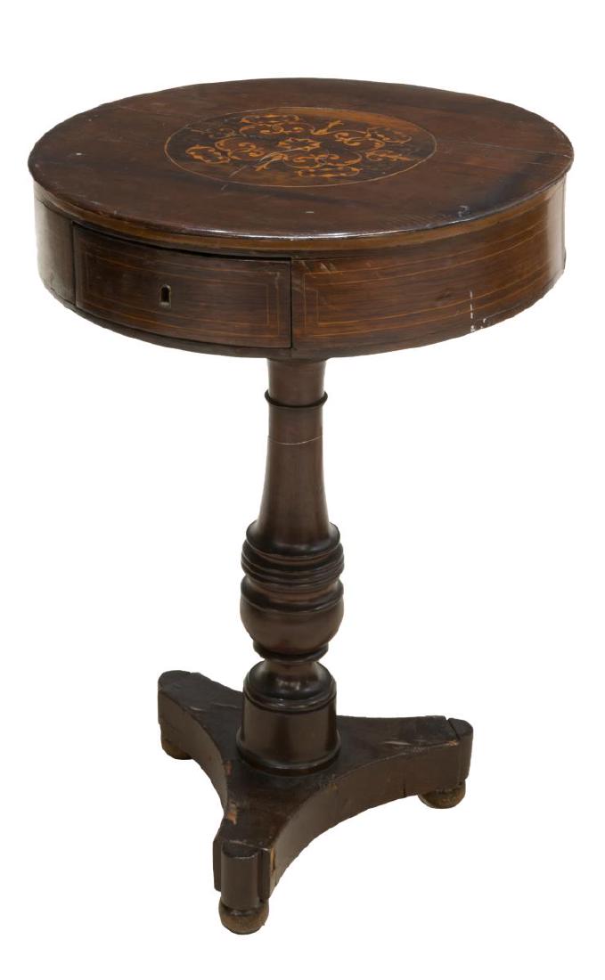 CONTINENTAL MARQUETRY PEDESTAL DRUM TABLE (1 of 2)