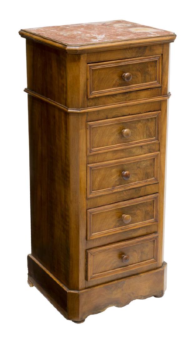 FRENCH FIGURED WALNUT MARBLE TOP SIDE TABLE (1 of 4)