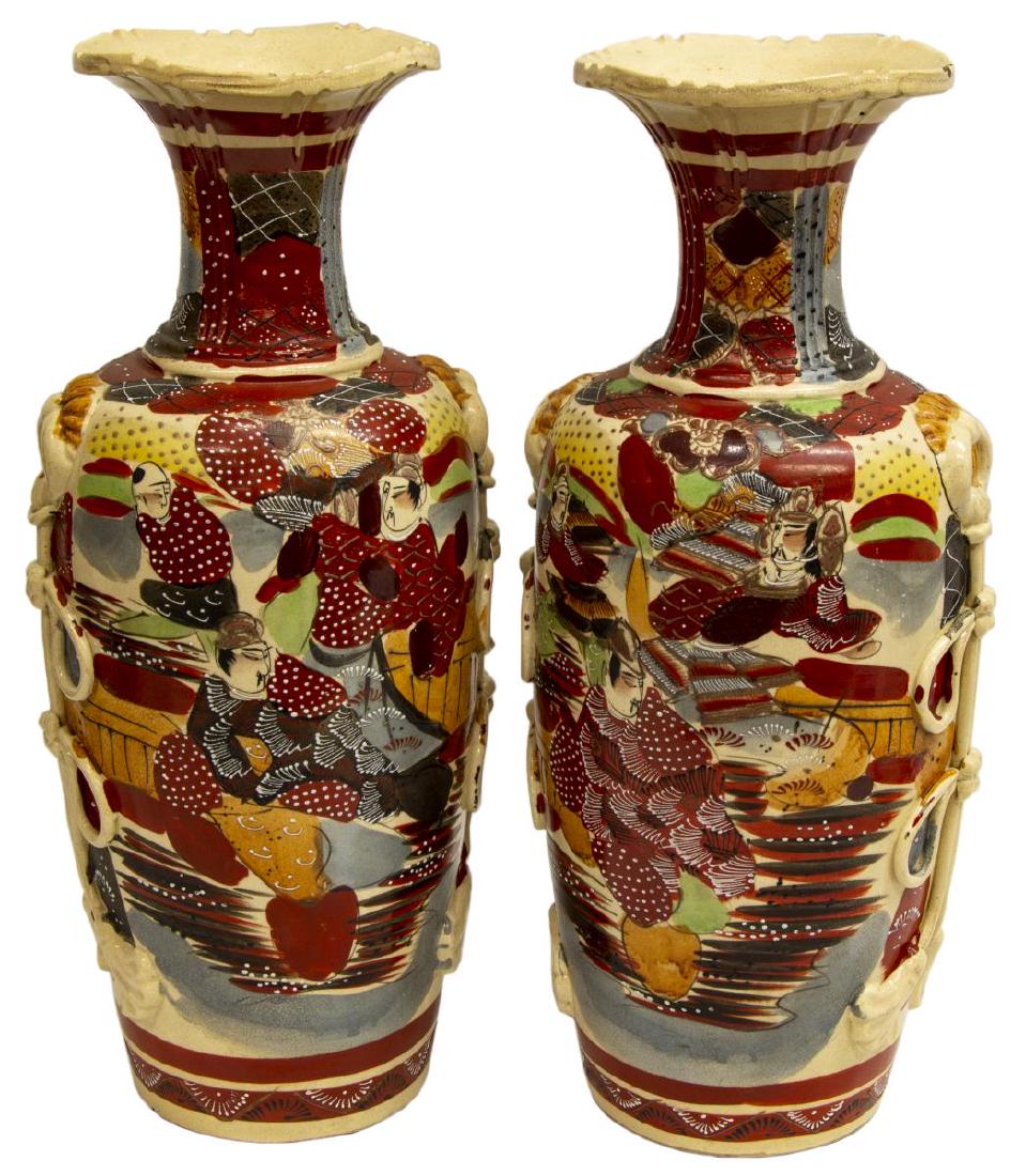 2) JAPANESE POLYCHROME FIGURAL SCENE CERAMIC VASES (1 of 3)