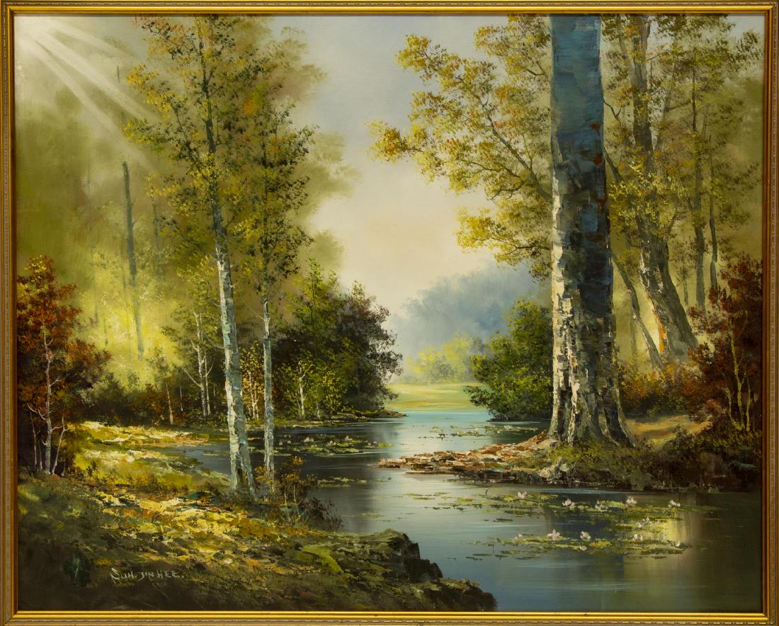 SUH JIN HEE (20TH C) FOREST LANDSCAPE OIL PAINTING (1 of 5)