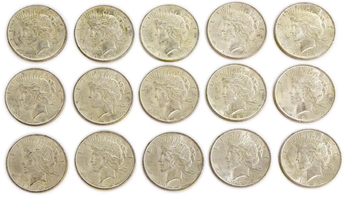 (15) U.S. BU UNCIRCULATED SILVER DOLLARS, 1922 (1 of 2)
