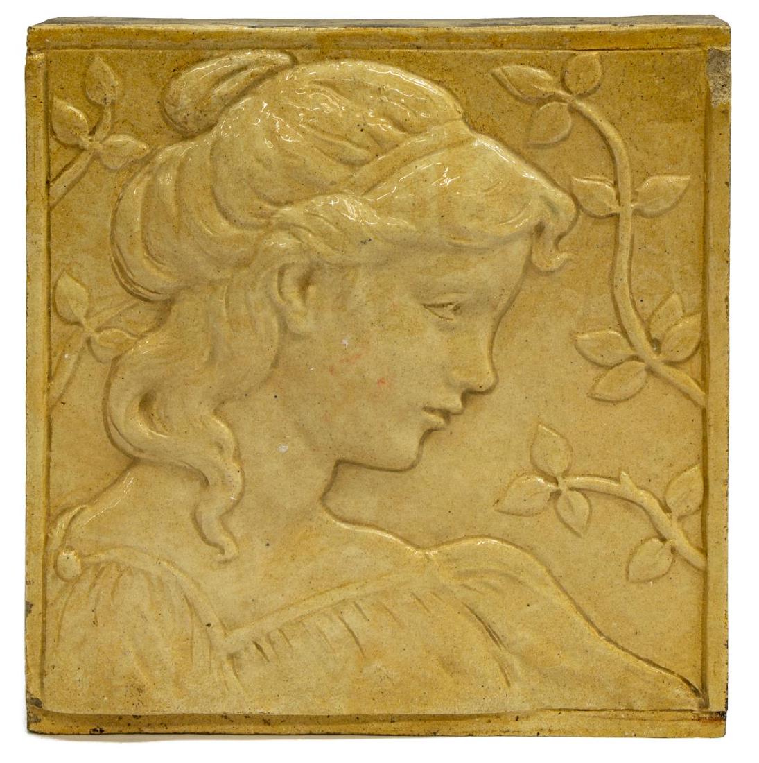 ART NOUVEAU STYLE GLAZED TILE, PROFILE OF A BEAUTY (1 of 2)