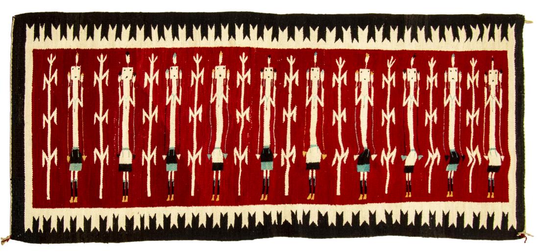LARGE NAVAJO YEI WOOL RUG WALL HANGING, 42" X 96" (1 of 3)