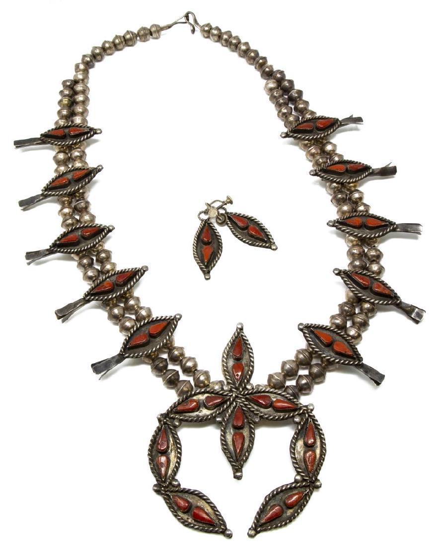 (3) ZUNI SILVER SQUASH BLOSSOM NECKLACE & EARRINGS (1 of 4)