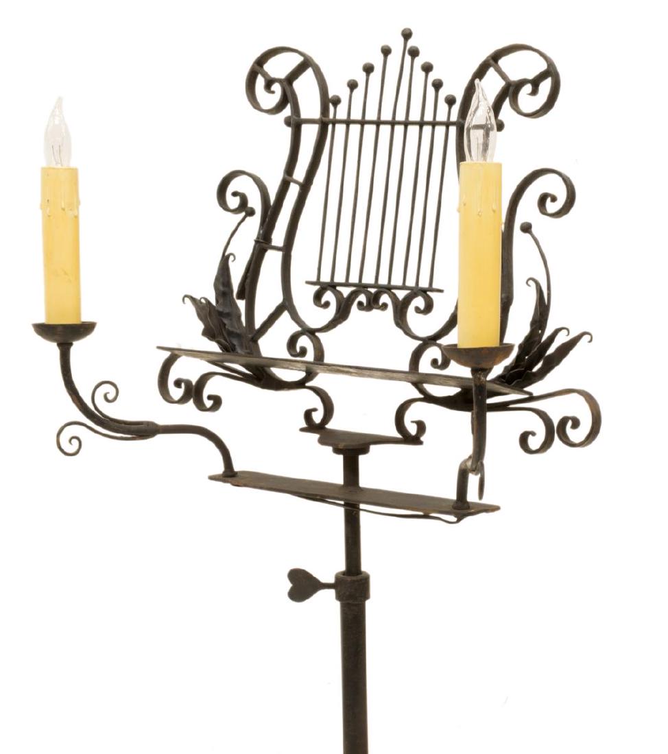 ANTIQUE WROUGHT IRON LYRE FORM LIGHTED MUSIC STAND (1 of 3)