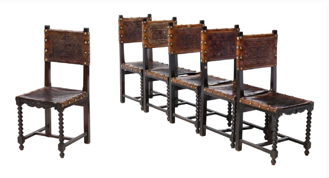 6)SPANISH BAROQUE REVIVAL EMBOSSED LEATHER CHAIRS (1 of 5)