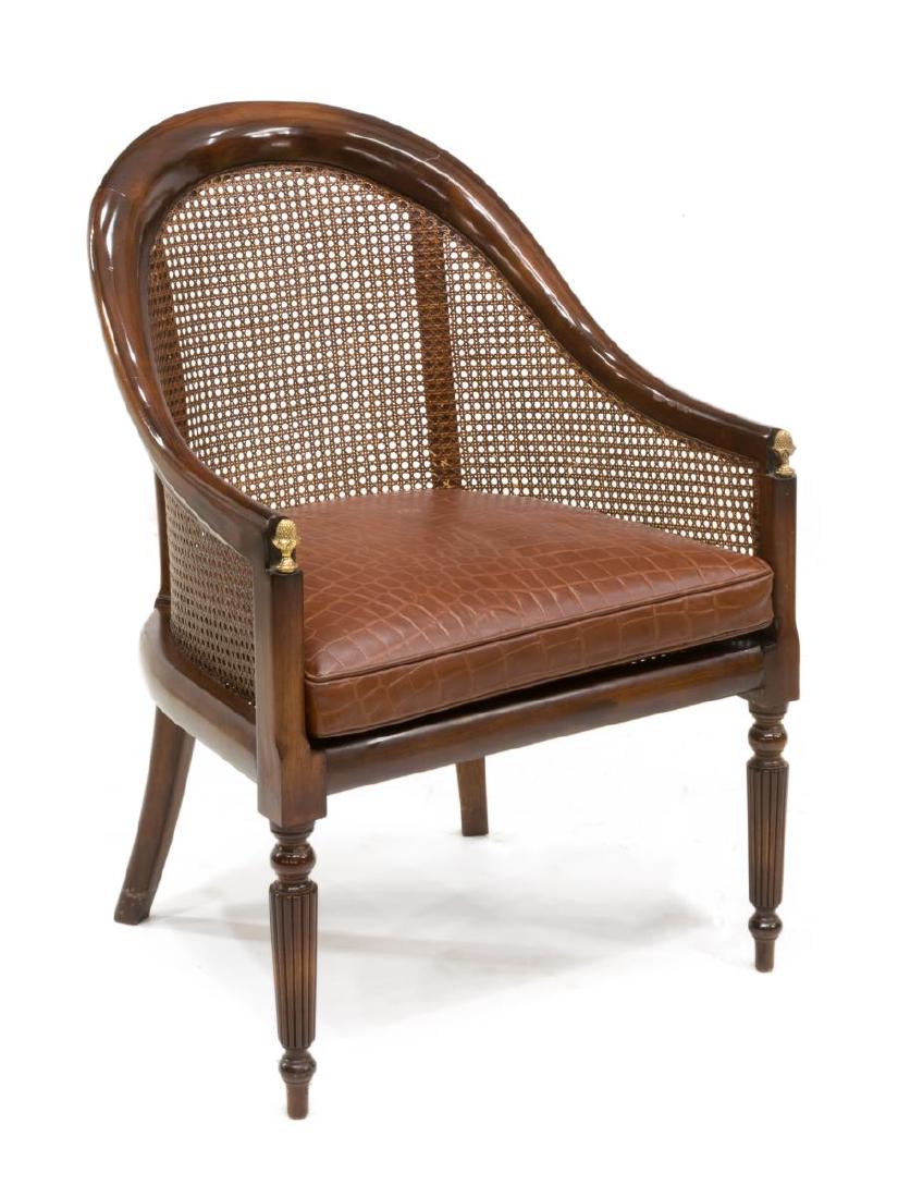 BARREL-BACK CANE ARMCHAIR W/ LEATHER SEAT CUSHION (1 of 3)