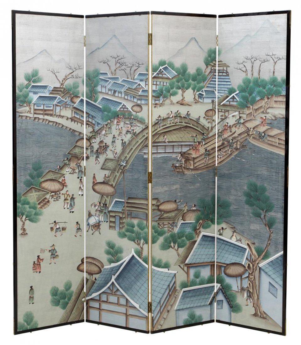 ASIAN FOUR-PANEL FIGURAL PAINTED FOLDING SCREEN (1 of 5)