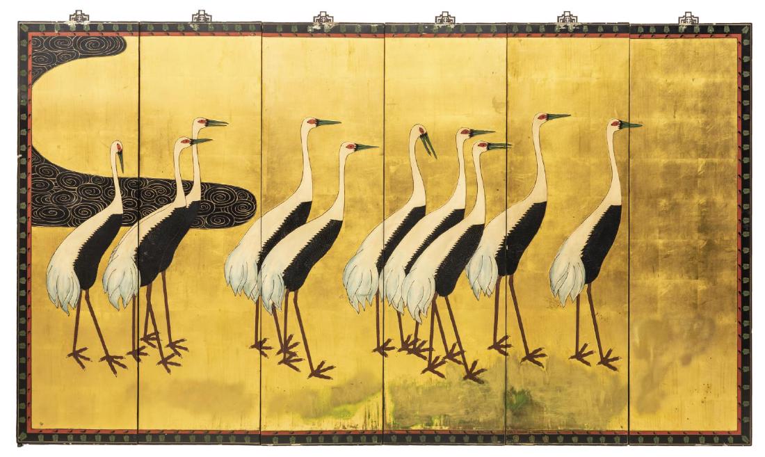 (6) ASIAN GOLD LEAF WALL HANGING PANELS W/ CRANES (1 of 3)