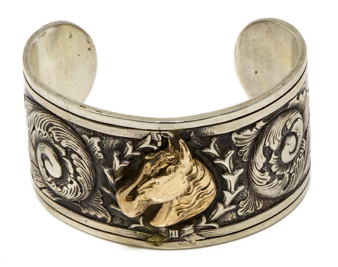 CHILD'S SILVER & 10K GOLD HORSE CUFF BRACELET (1 of 3)