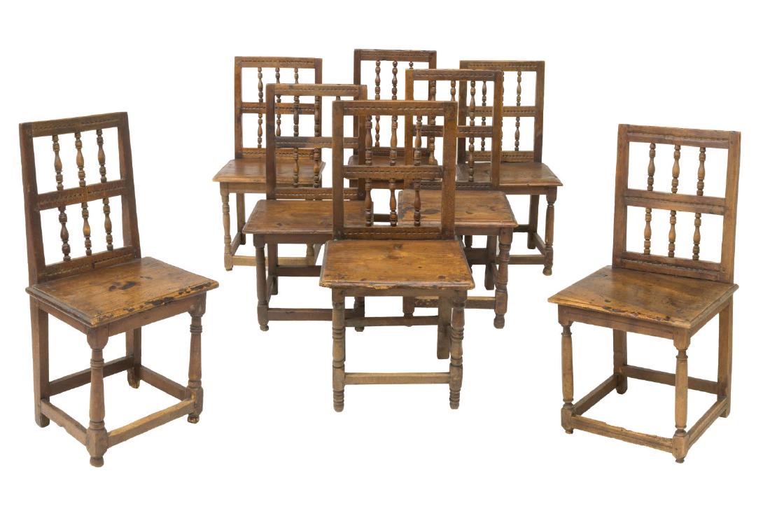(8) RUSTIC SPANISH SPINDLED BACK SIDE CHAIRS (1 of 2)