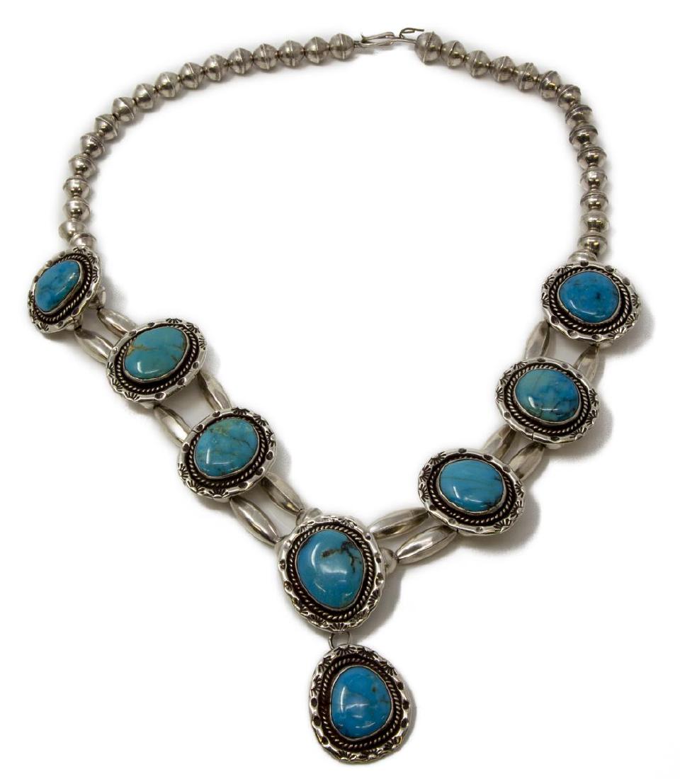 NATIVE AMERICAN SILVER & TURQUOISE NECKLACE (1 of 3)