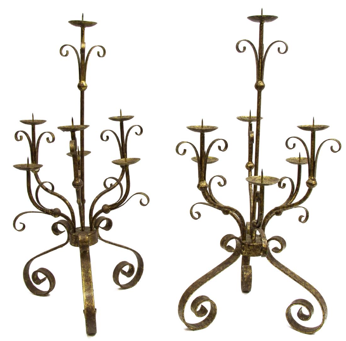 (PR) DECORATIVE GILT IRON SEVEN-LIGHT CANDELABRA (1 of 2)