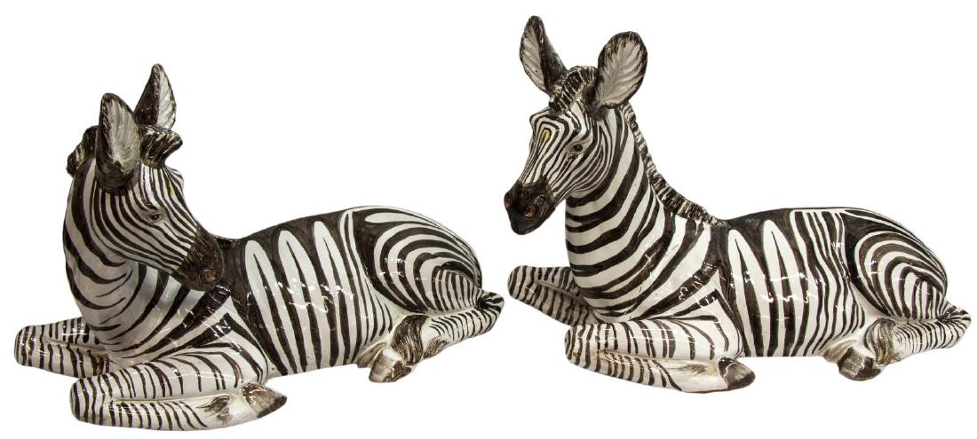 (PR) LARGE GLAZED CERAMIC RECUMBENT ZEBRA FIGURES (1 of 3)