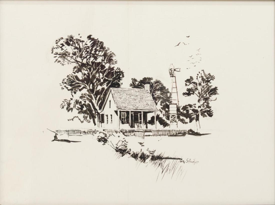 EDWARD MUEGGE 'BUCK' SCHIWETZ (D.1984) INK DRAWING (1 of 4)