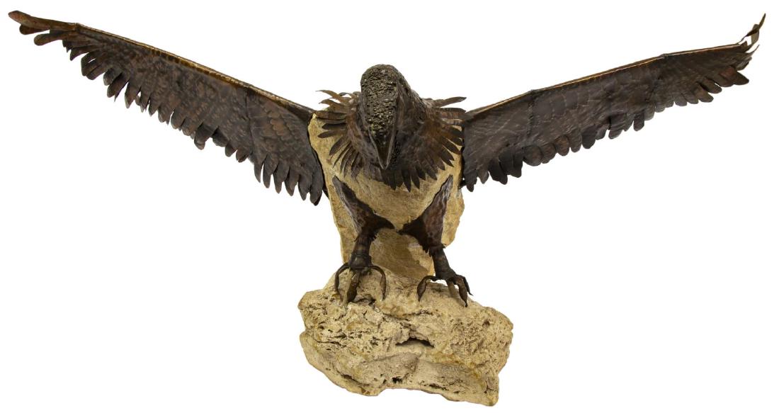LARGE COPPER & STONE EAGLE SCULPTURE, L. TOMASZEWSKI