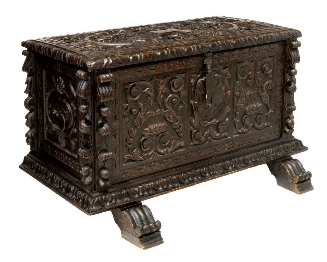 HIGHLY CARVED SPAINISH RENAISSANCE REVIVAL TRUNK (1 of 4)