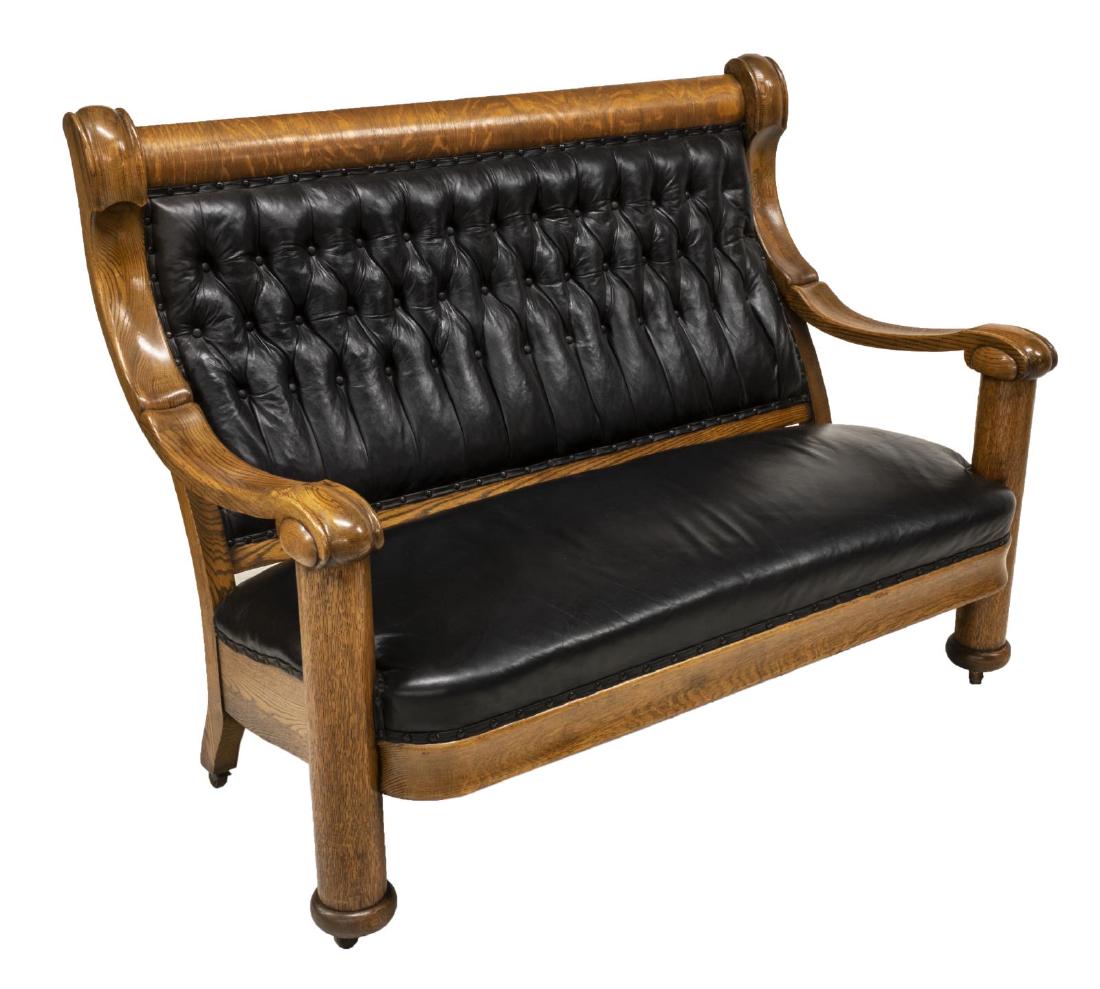 AMERICAN OAK FRAMED BUTTON-TUFTED LEATHER SOFA (1 of 3)