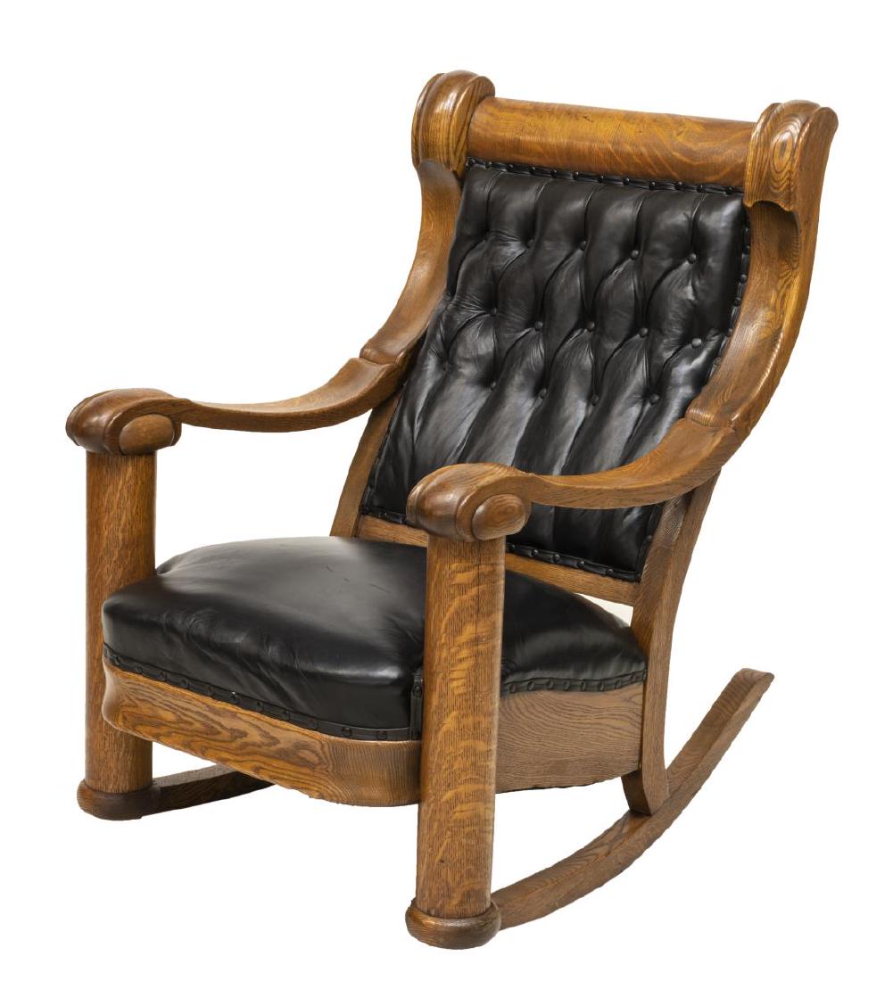 AMERICAN OAK FRAMED BUTTON-TUFTED ROCKING CHAIR (1 of 3)