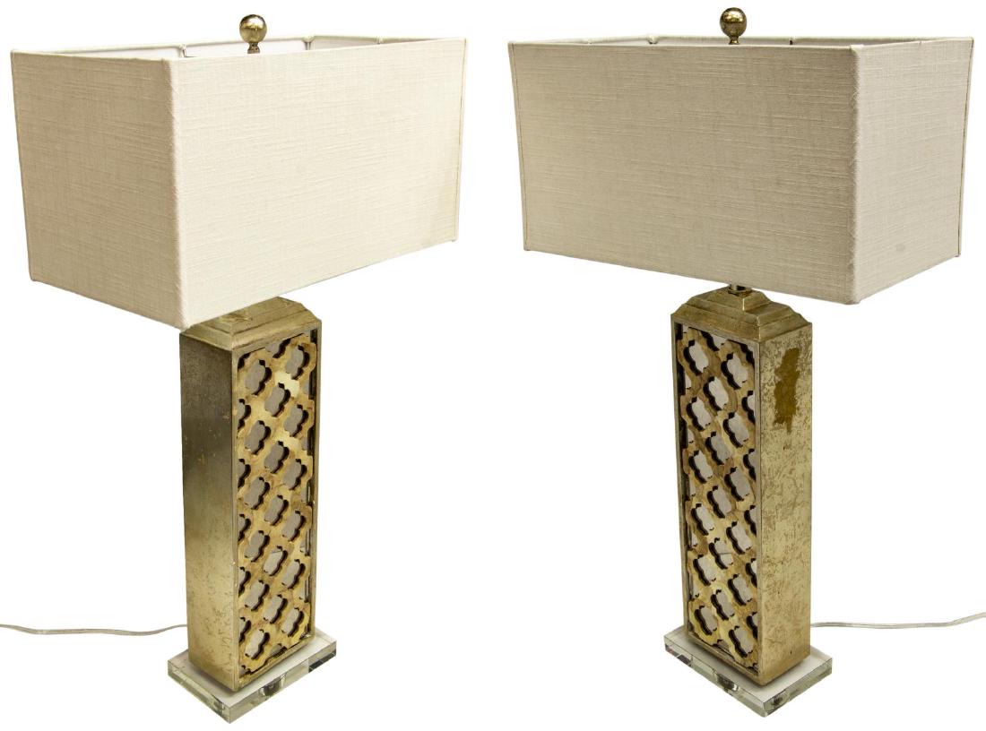 (2) MODERN MIRRORED & LUCITE GILT TABLE LAMPS (1 of 3)