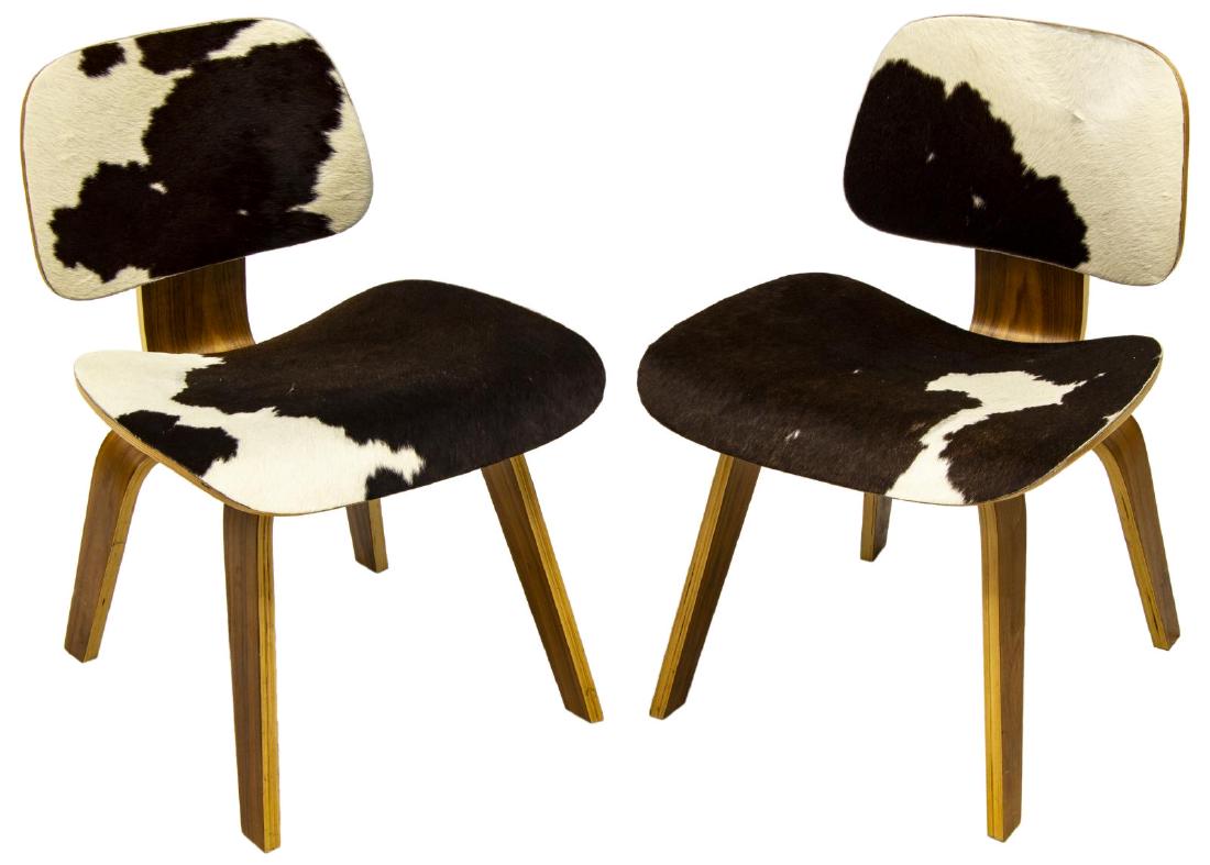 (2) HERMAN MILLER LCW STYLE COWHIDE LOUNGE CHAIRS (1 of 2)