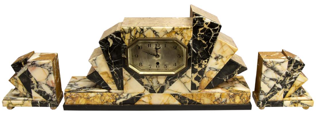 FRENCH ART DECO MARBLE GARNITURE CLOCK SET (1 of 3)