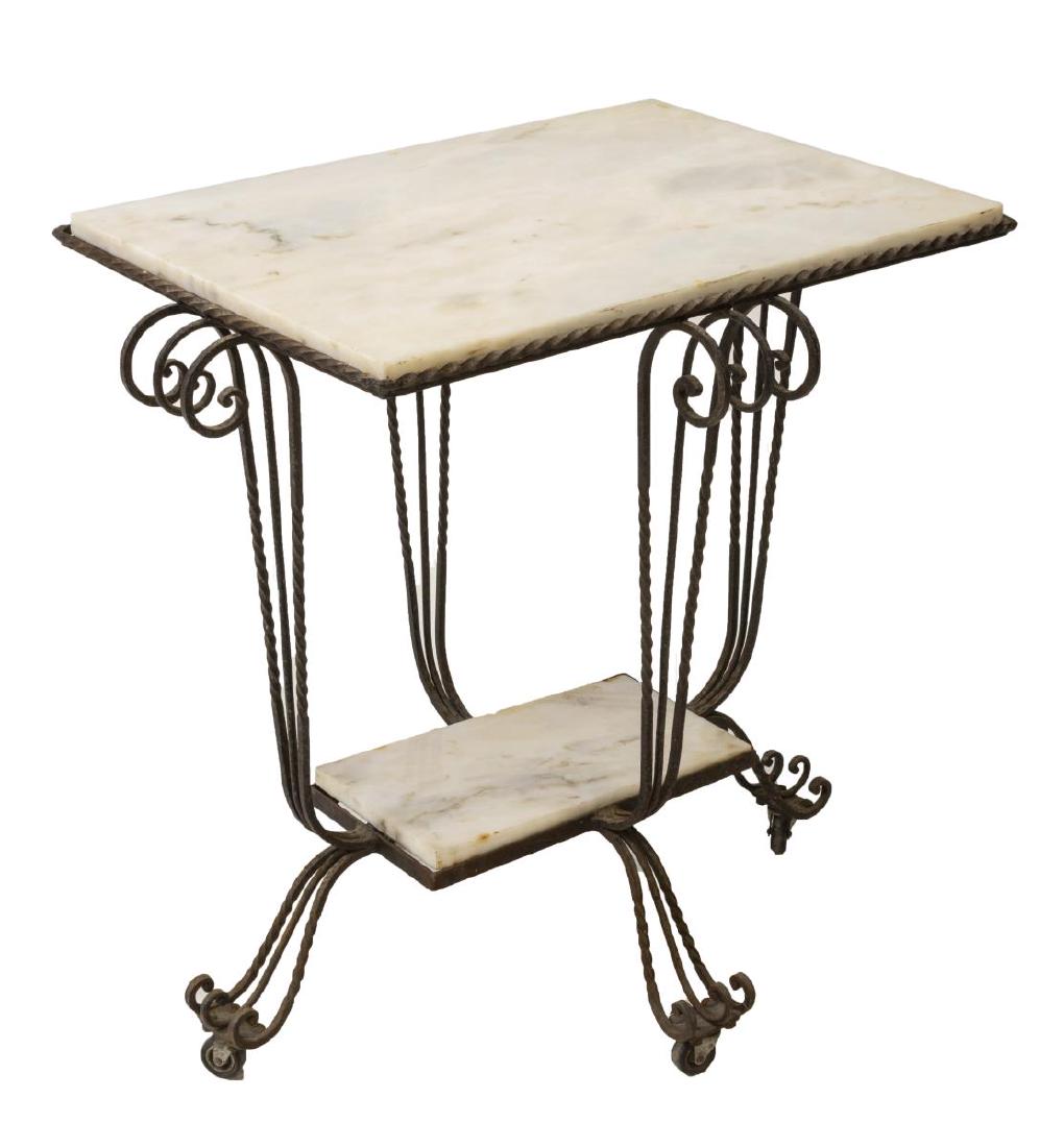 FRENCH MARBLE TOP SCROLLED WROUGHT IRON TABLE (1 of 2)