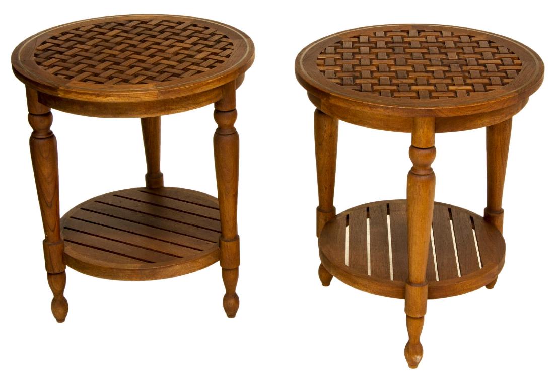 (PAIR) SUMMER CLASSICS 'OCEAN' TEAK PATIO TABLES (1 of 2)
