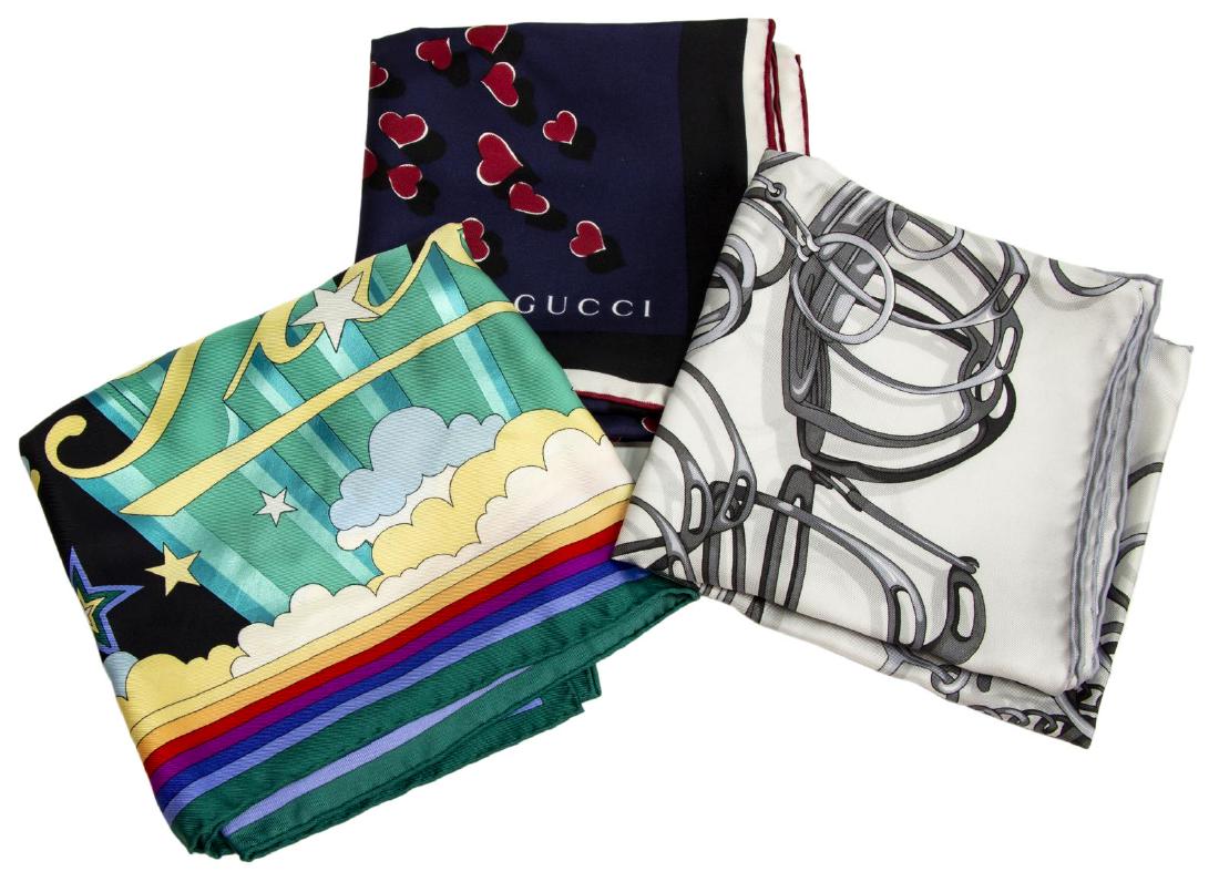 (3) GUCCI SILK TWILL SQUARE NECK SCARVES (1 of 4)