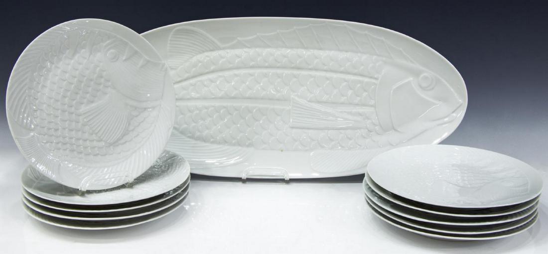 (11) SCANDINAVIAN DANSK WHITE PORCELAIN FISH SET (1 of 4)