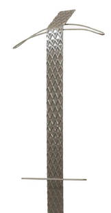 ZEVS NOTO INDUSTRIAL WHEEL CHAIN COAT STAND: Italian modern Industrial design iron standing coat / hat rack, by Zeus Noto (tag verso), wheel chain floor motif, approx 70"h, 15.5"w, 13"d Start Price: $50.00