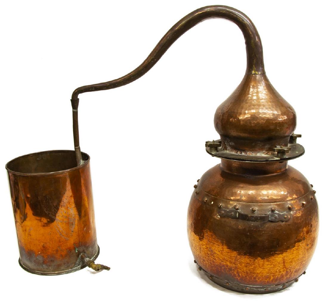 ANTIQUE FRENCH HAMMERED & STRAPPED COPPER STILL (1 of 2)