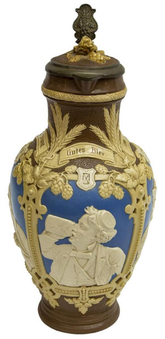 METTLACH MASTER STEIN, FOUR PANELS OF MEN, #1736 (1 of 6)