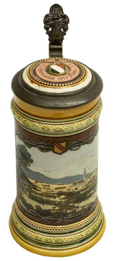 METTLACH ETCHED STEIN, VIEW OF FREIBURG, #1795 (1 of 6)