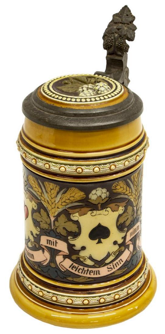 METTLACH ETCHED STEIN, FRENCH PLAYING CARDS, #1395 (1 of 6)