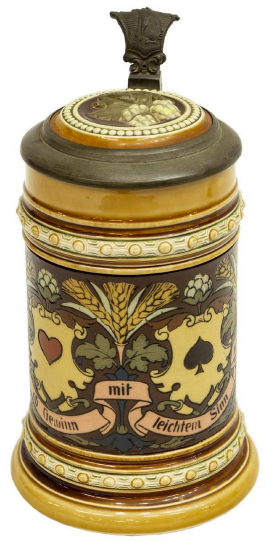 METTLACH ETCHED STEIN, FRENCH PLAYING CARDS, #1395 (1 of 6)