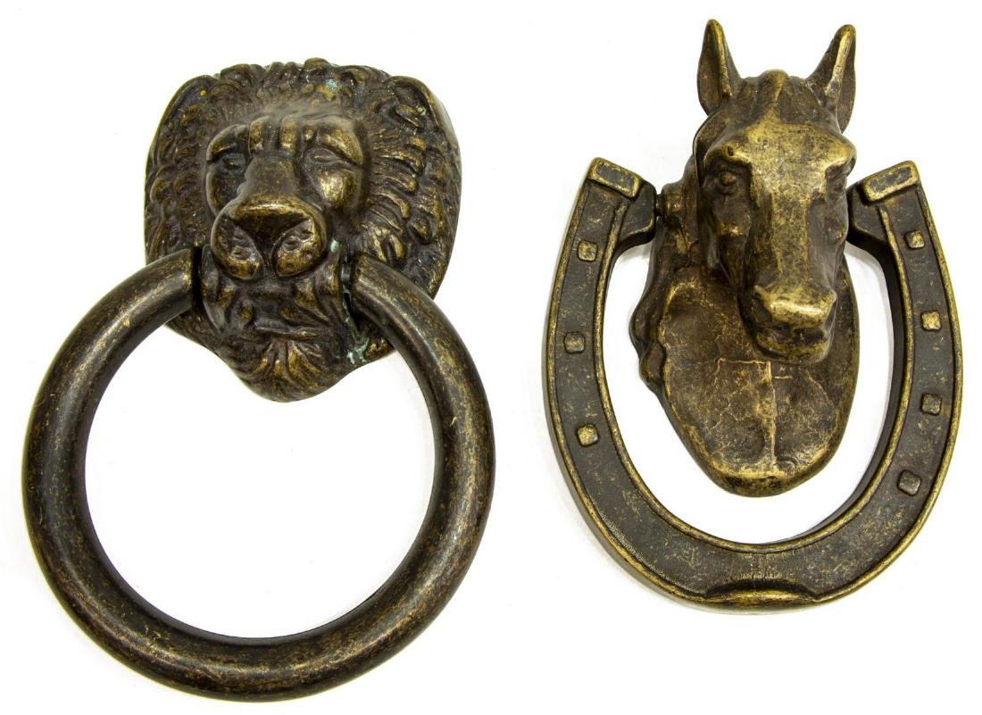 (2) ARCHITECTURAL BRONZE ANIMAL DOOR KNOCKERS