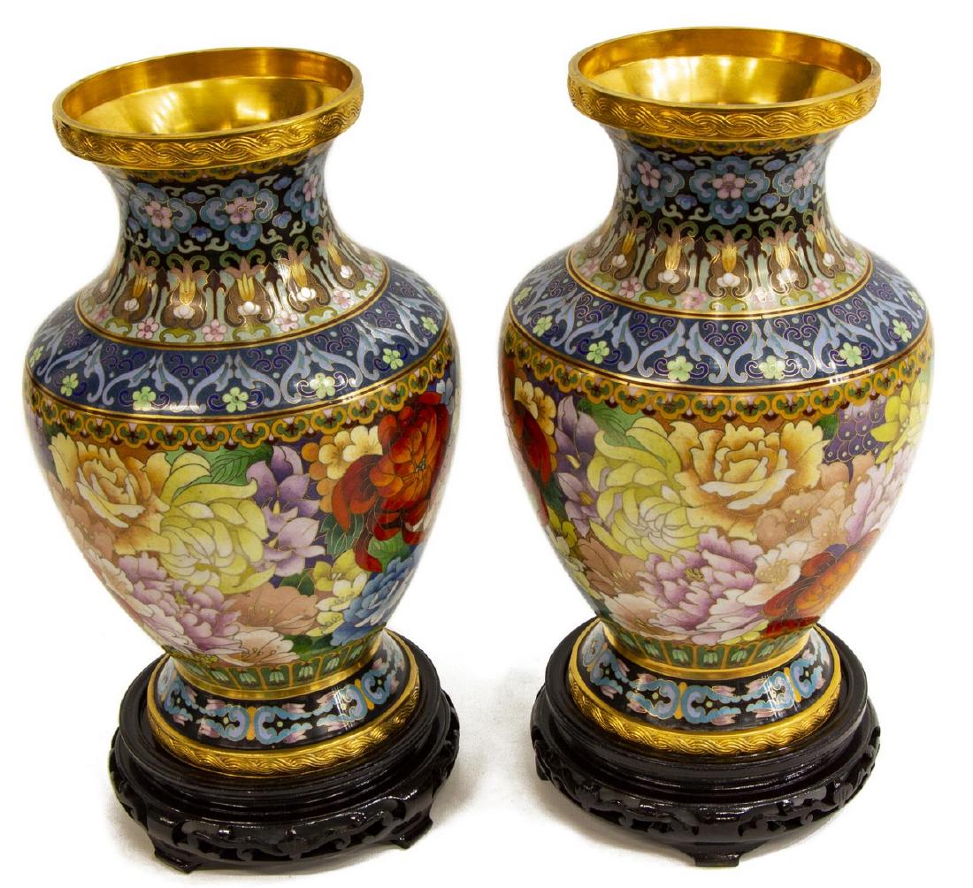 (PAIR) GILT ACCENTED CLOISONNE URNS
