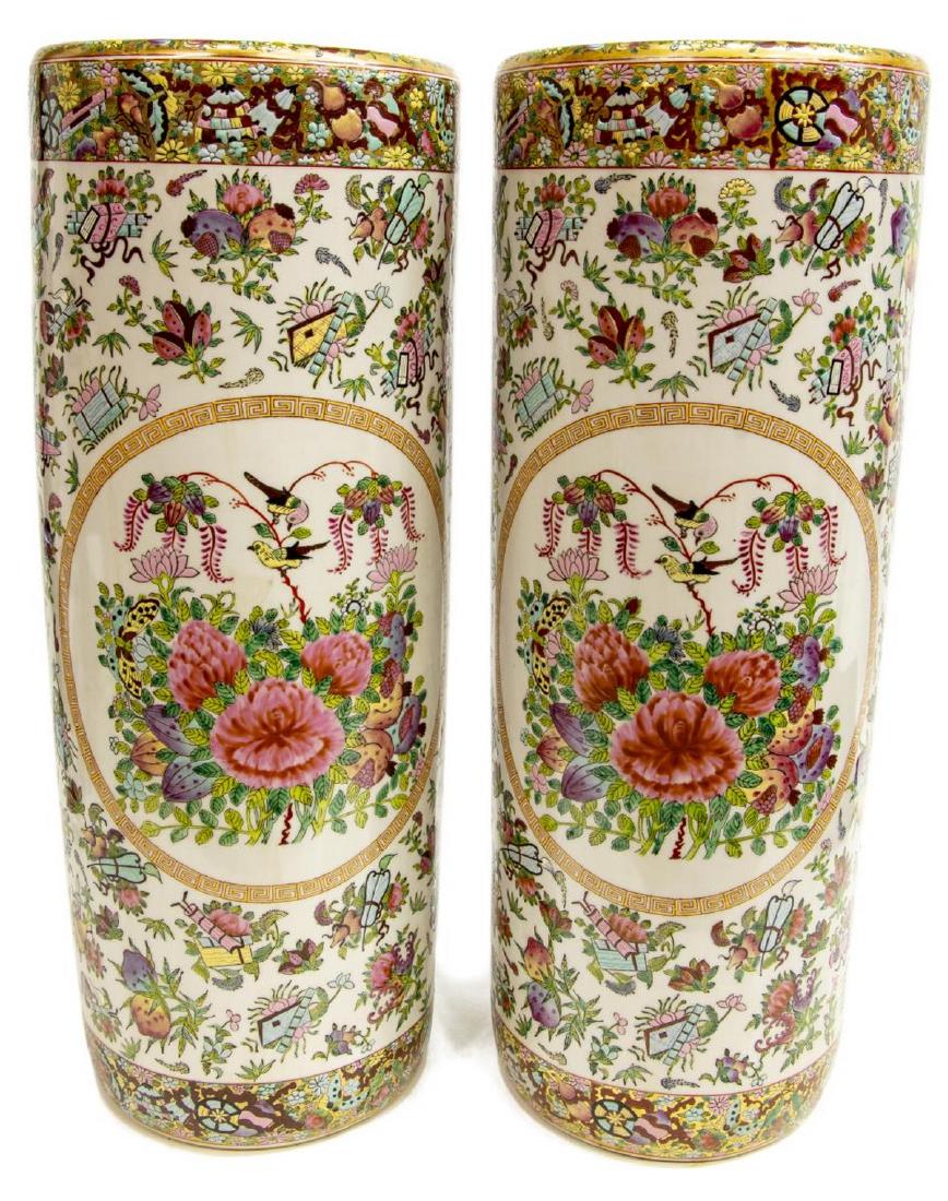 (2) CHINESE ROSE MEDALLION GILT UMBRELLA STANDS (1 of 4)