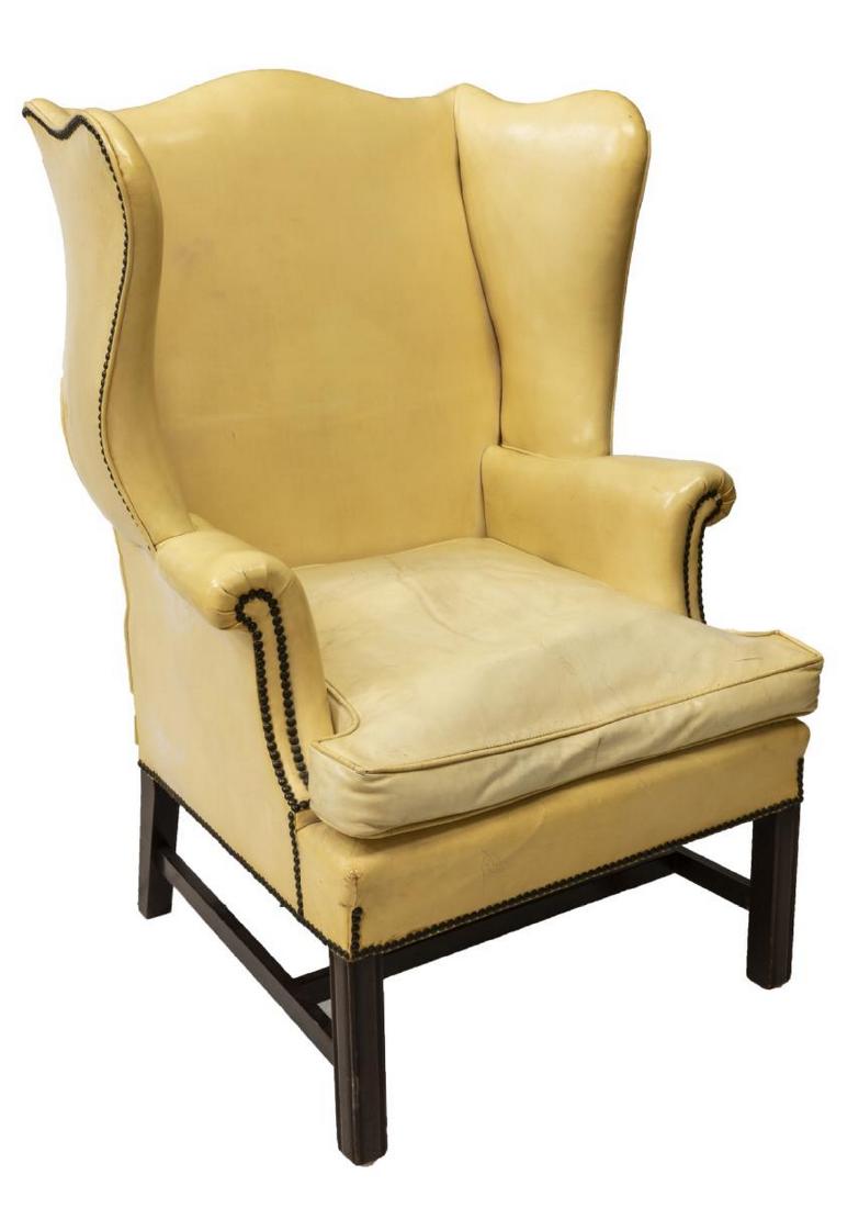 CHIPPENDALE STYLE WINGBACK LEATHER ARMCHAIR (1 of 3)