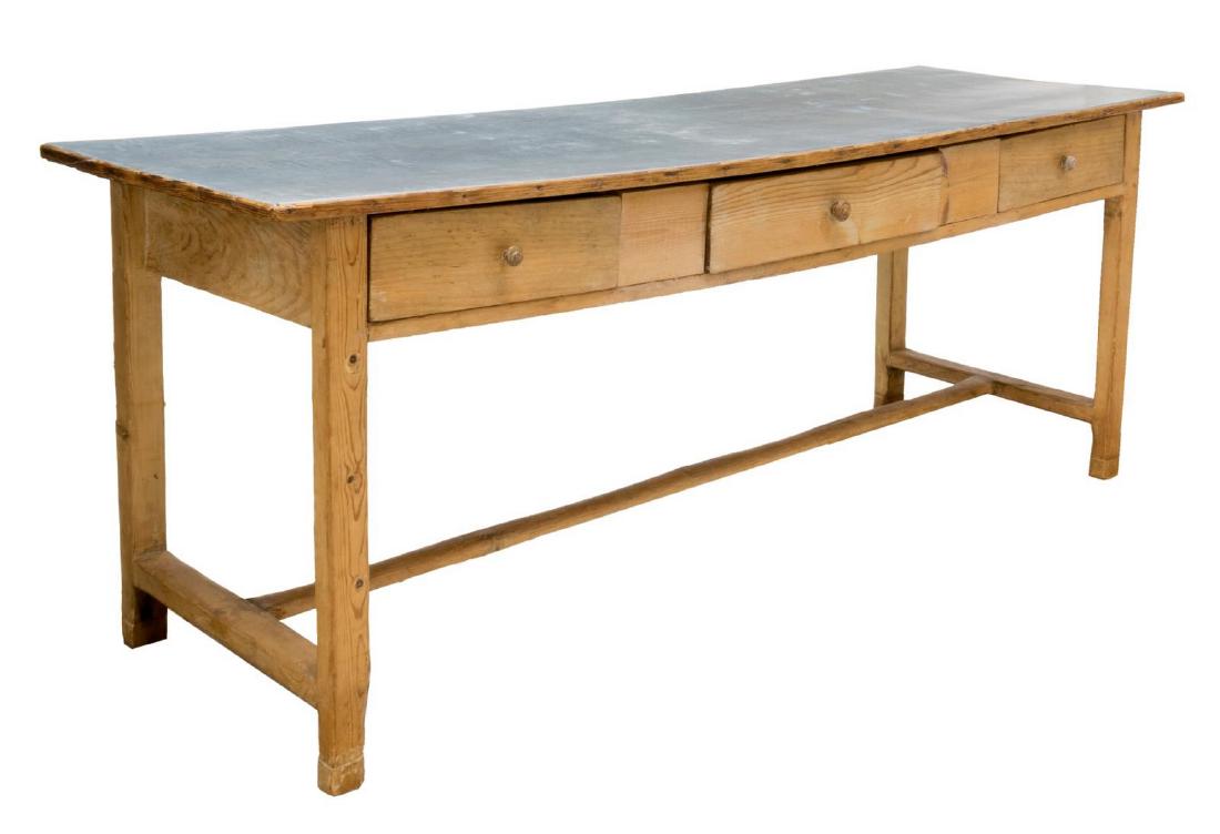 PRIMITIVE ZINC-TOP PINE FARMHOUSE WORK TABLE (1 of 3)